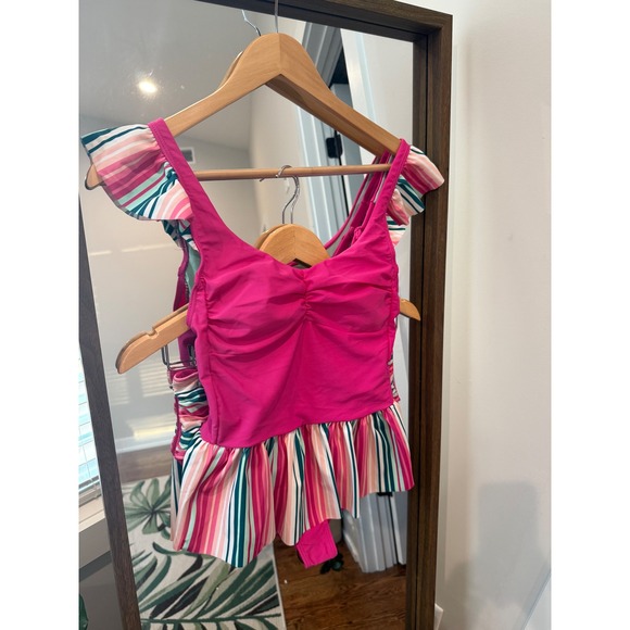 New Matilda Jane Women's Swimsuit Size Small 2 Piece Hot Pink Striped Ruffle - Picture 1 of 8